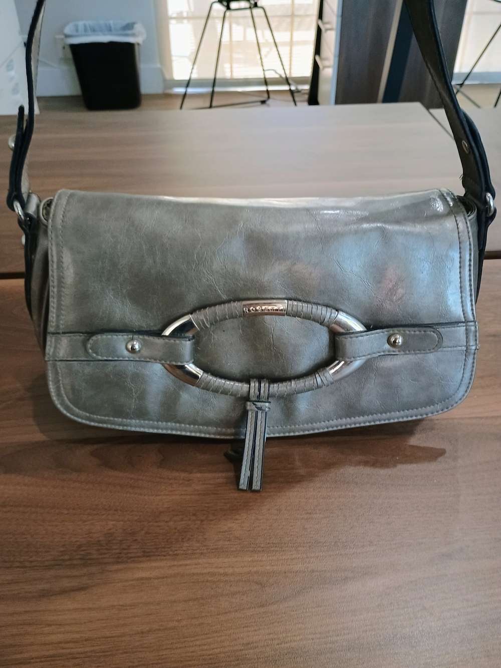 Rosetti Gray Leather Shoulder Bag with Silver Accent